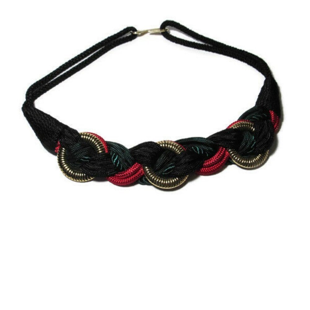 Black Braided Multi-Color Ring Accent Belt